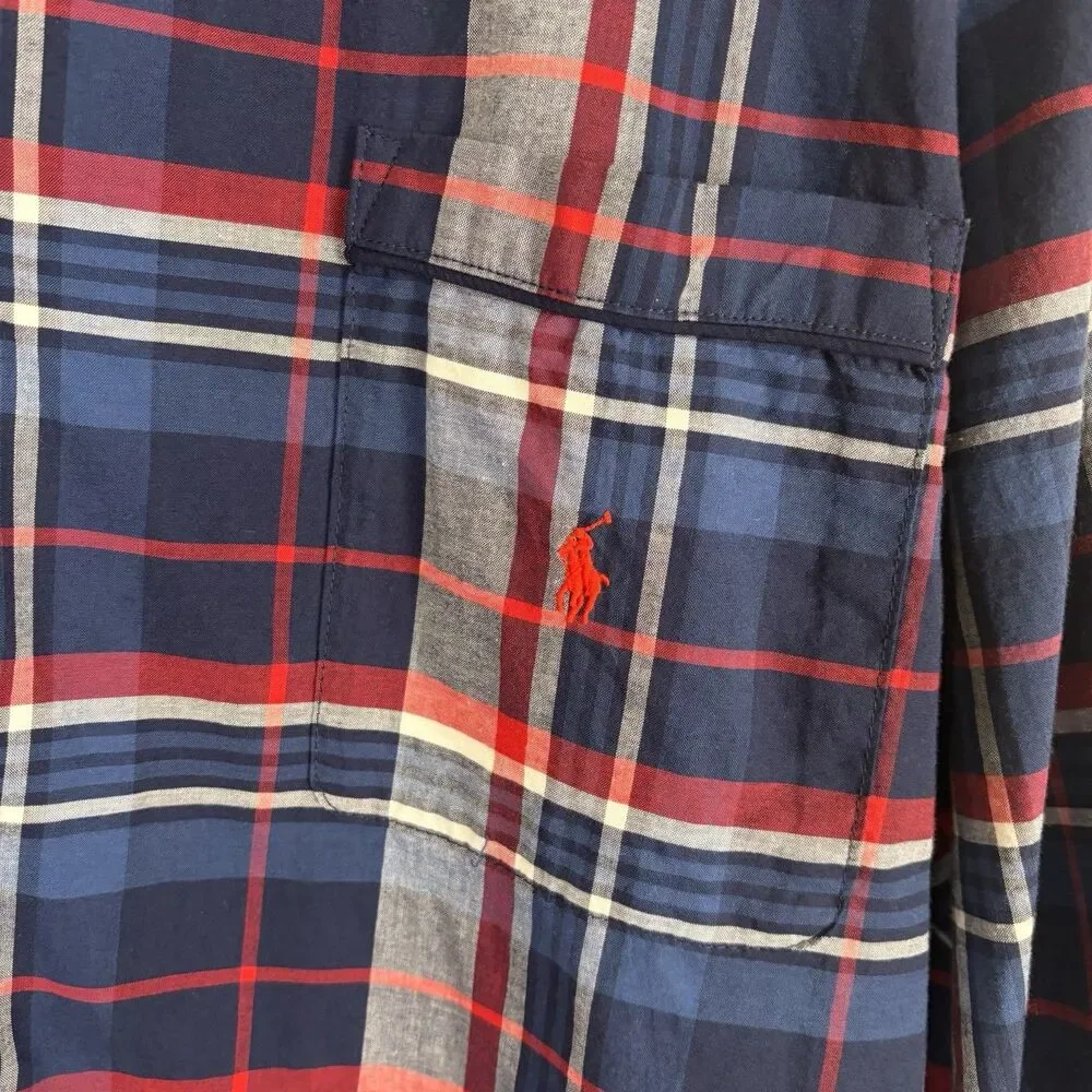 Polo Ralph Lauren Men's Stretch Woven Pajama Set Milton Plaid Navy, M/L READ
